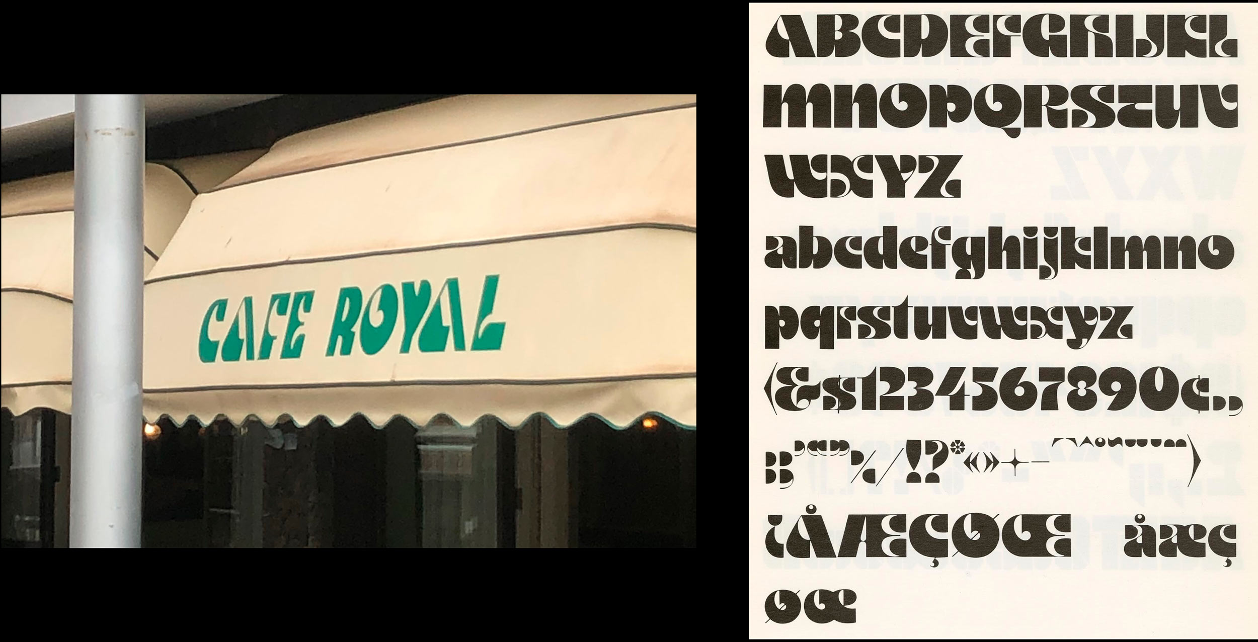 The first reference, in Tenerife, and its typeface, Motter Ombra (obtained from Letterform Archive)