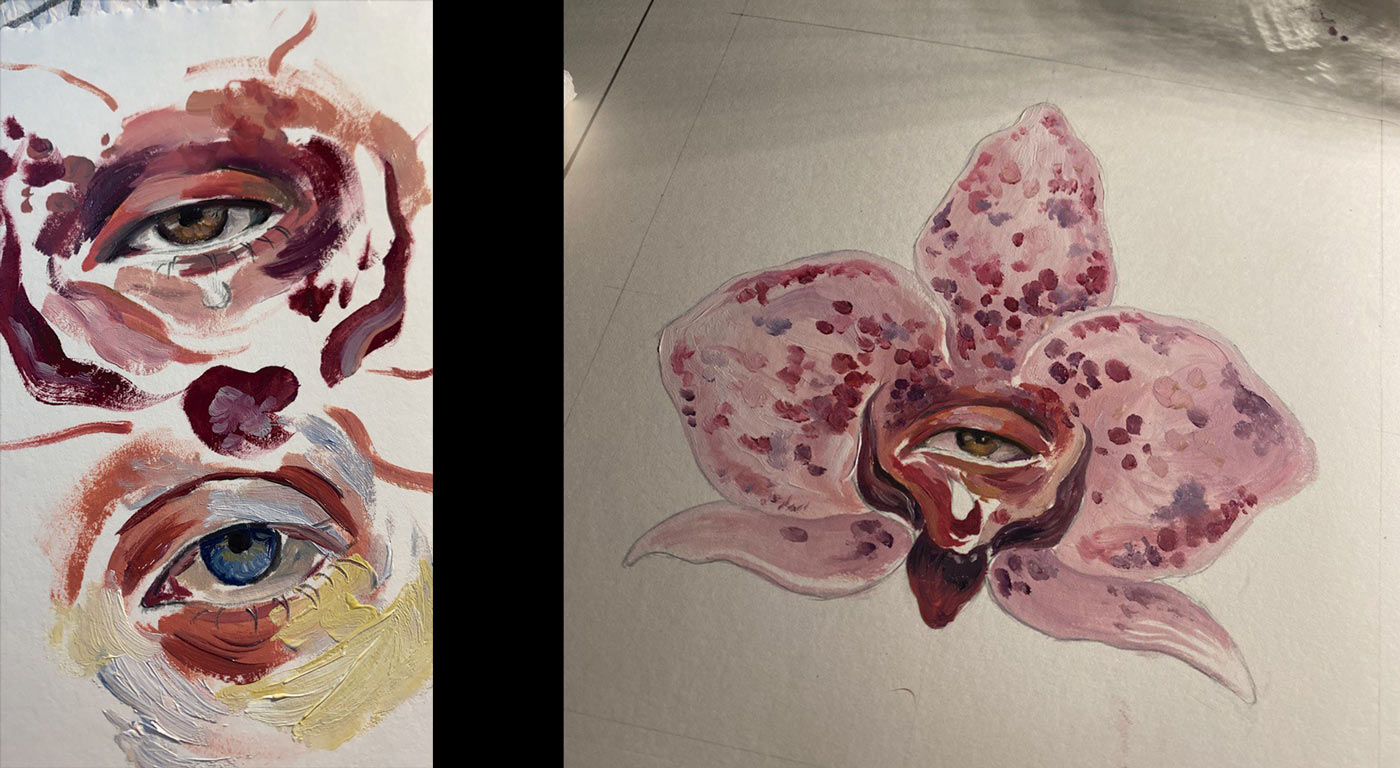 The cover painting, in Alba Dorta's studio